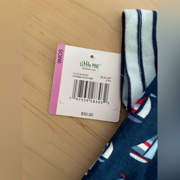 NWT Bundle of 2 Little Me 2 pcs of striped and sailboat pattern rompers -9 mnths - Picture 3 of 7